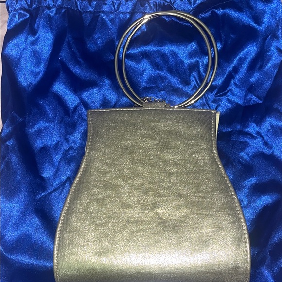 Meghan Rhinestones Handbag Gold Clutch with Gold Ring Handle - Picture 6 of 9